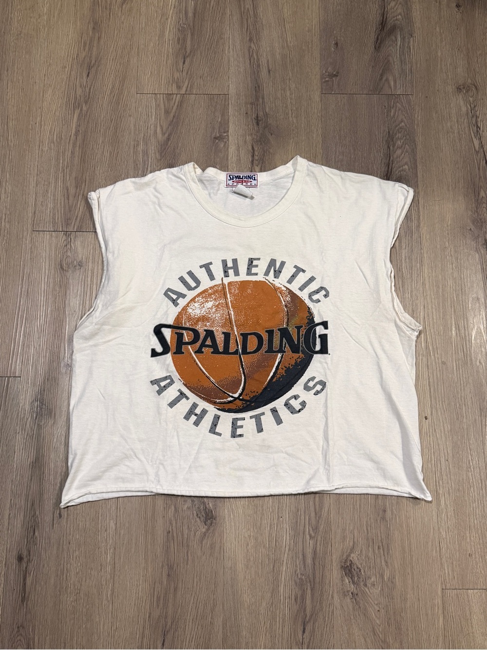 Vintage Cut-Off (Cap Sleeve) Spalding White Tank Top Basketball Graphic